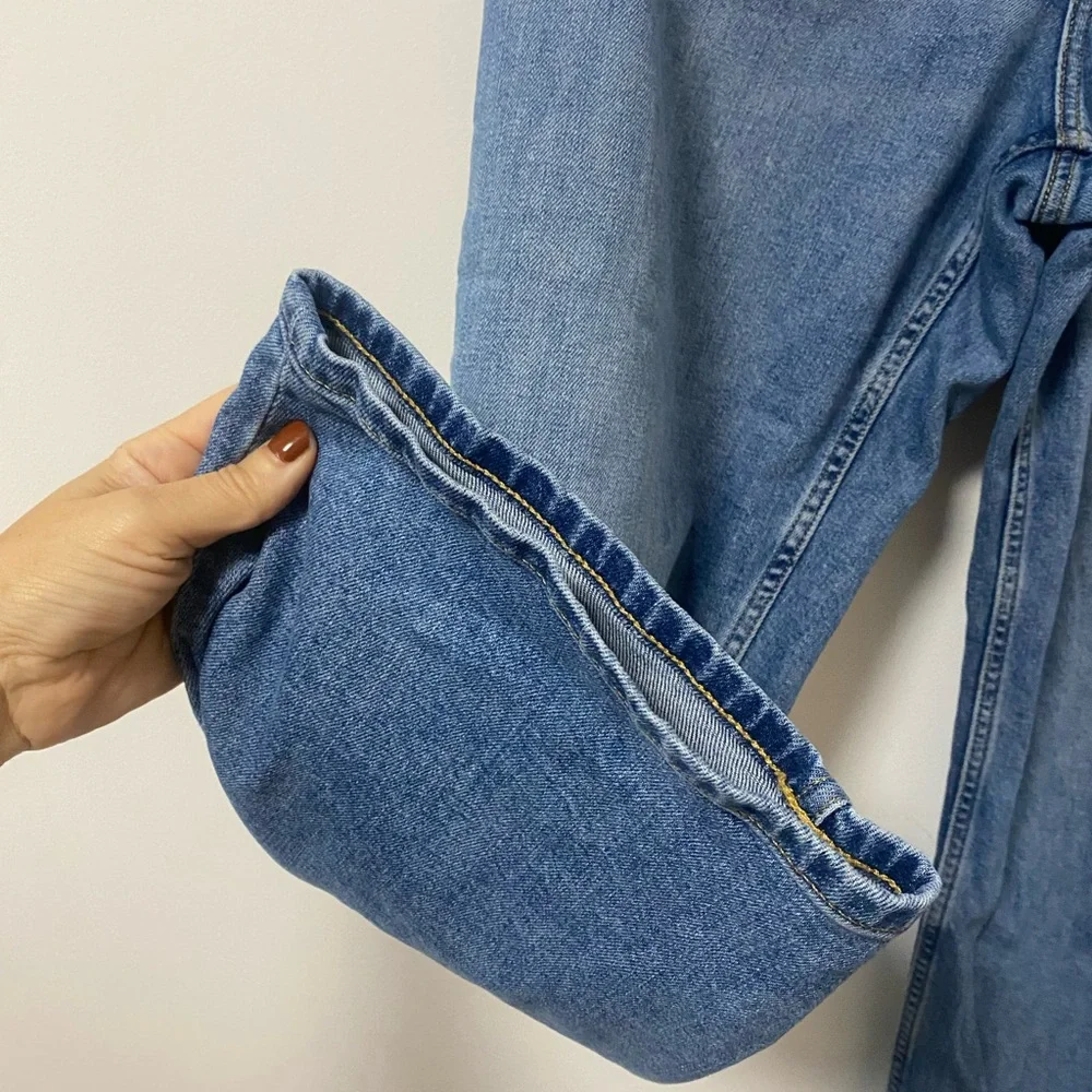 Everlane Wide Leg Denim Jeans in Medium Blue The Way High Barrel Size 32R Womens
